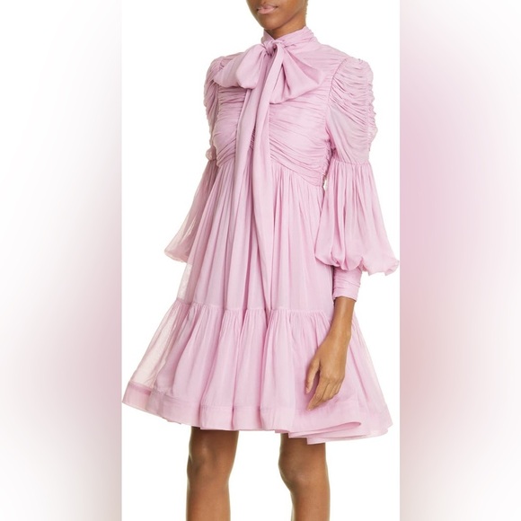 NWT | Zimmerman Celestial Ruched Tie Neck Chiffon Dress Size US 4 - Picture 8 of 14